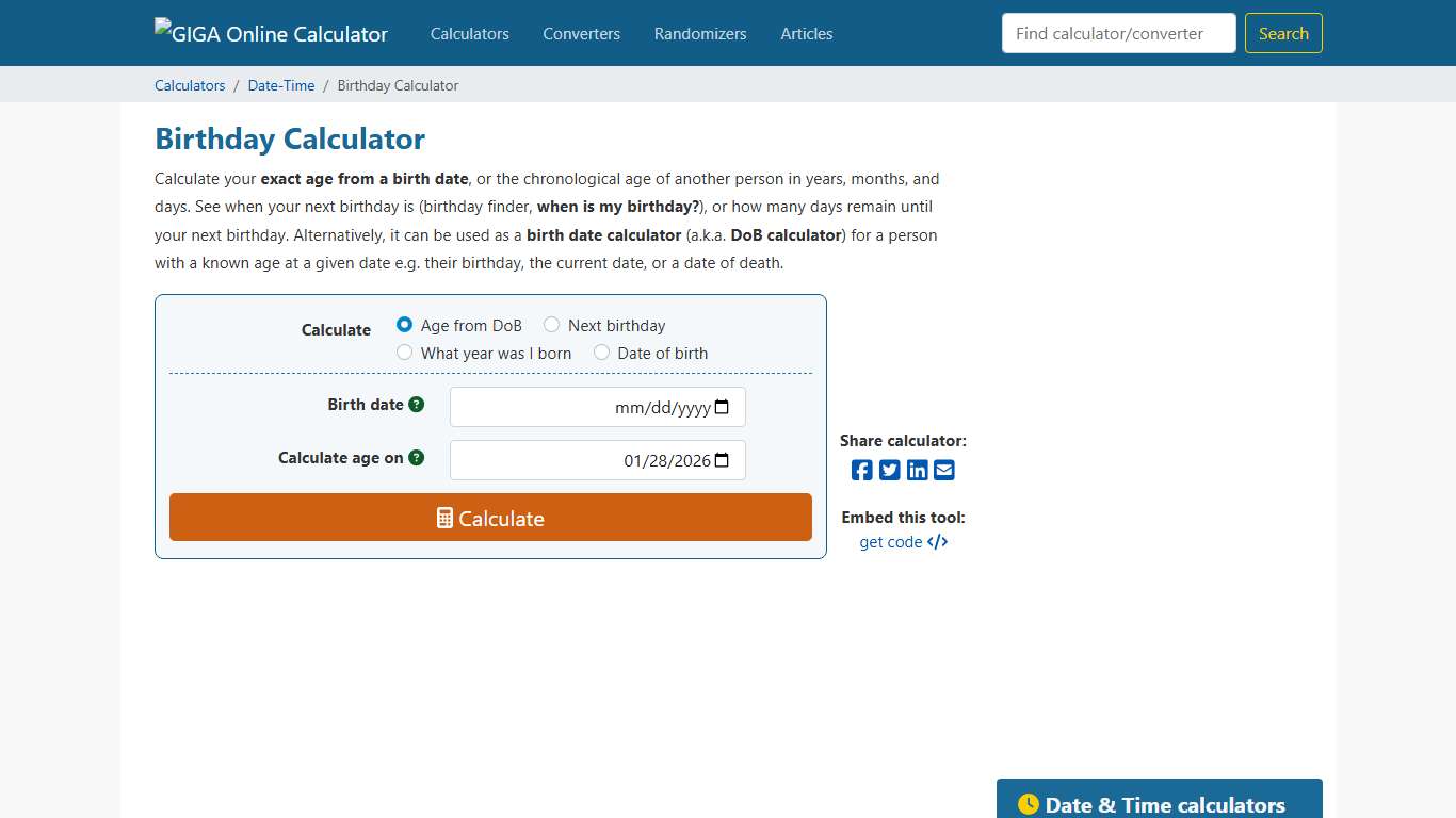 Birthday Calculator 📅 Birthdate calculator (a.k.a. DoB calculator)